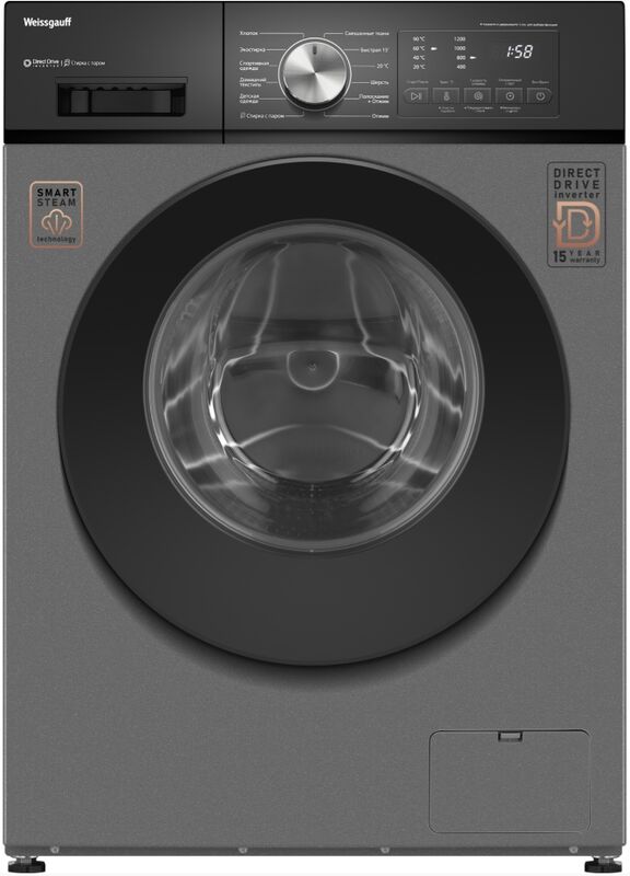 Cтиральная машина Weissgauff WM 45127 Direct Drive Inverter Steam Deep Grey